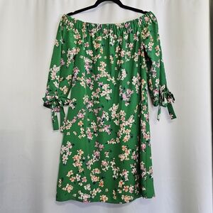 CUTE Vince Camuto Size 8 Off-Shoulder Green Floral Tunic Dress